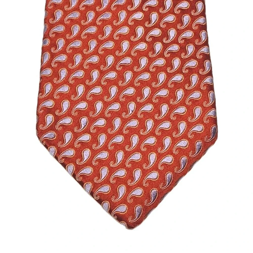 Ike Behar New York Tie Red Blue Paisley Men's 100% Silk Necktie Hand Tailored